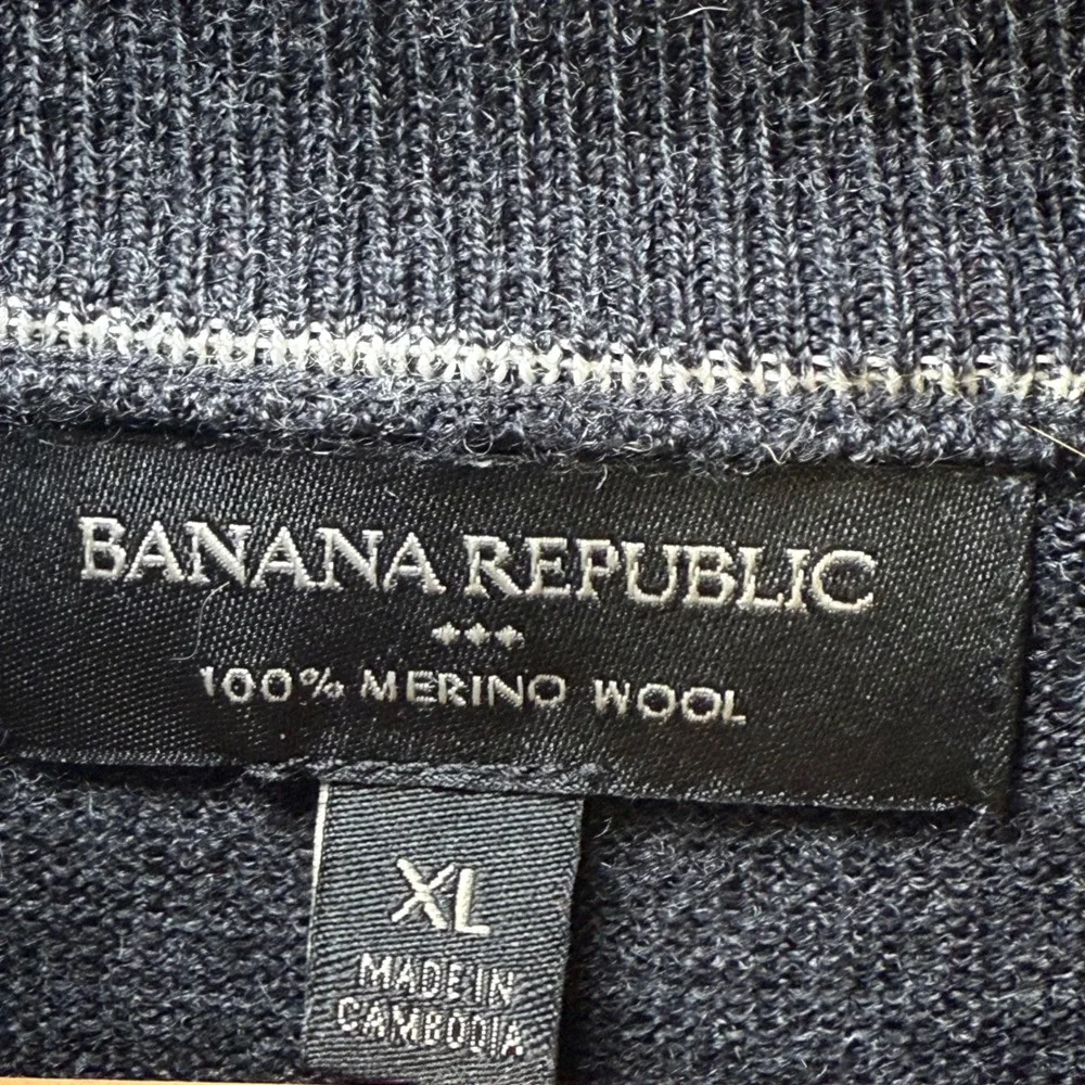 Banana‎ Republic Men's Charcoal Gray 100% Merino Wool 1/4 Zip Sweater XL